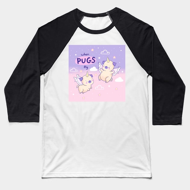 When Pugs Fly Baseball T-Shirt by esturgeo